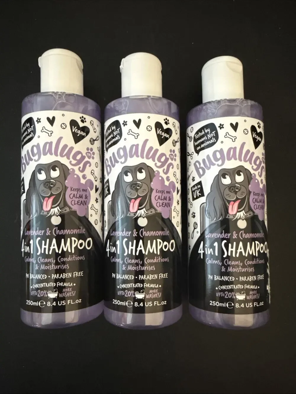 (3) Bugalugs Dog Shampoo, Lavender Chamomile, 4 in 1 Calm Clean Condition Moist